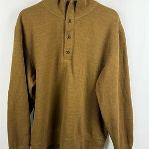Clearwater Outfitters Brown Henley Pullover | Men’s Large | Suede Trim